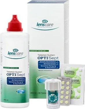 Lenscare OptiSept Kombip.350 ml+45 Tabl.+1 Beh. 2x 2x1 St Kombipackung