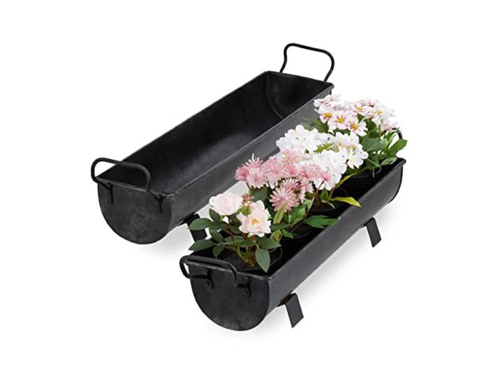 Relaxdays Balconnière gouttière Pot de Fleurs métal jardinière Zinc Jardin bac à Fleurs déco Set de 2\, Anthracite