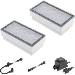 ledscom.de LED Pflaster-Stein Gorgon Boden-Einbauleuchte für außen, 20x10cm, 12V, kalt-weiß 2er Set