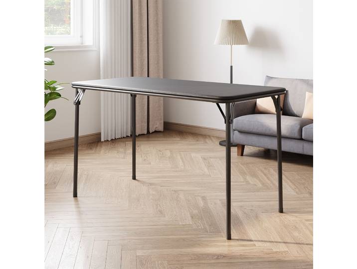 Table rectangulaire pliante portative de carte avec le cadre en métal robuste, plateau rembourré en cuir d'unité centrale pour le Camping extérieur de salle à manger