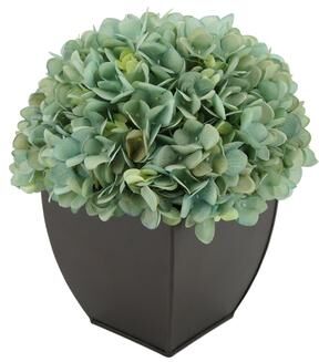 House of Silk Flowers Faux Hydrangea in Matte Brown Tapered Zinc Cube
