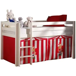 KINDERBETT Karolina 210x114x106 Massivholz Weiß Textilset Zirkus