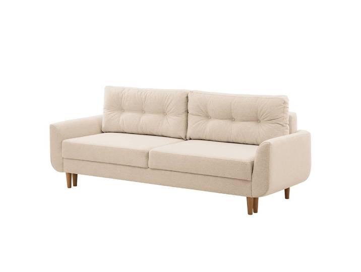 Schlafsofa Kaavi I Beige/Creme Webstoff Deran 229 x 102 x 92cm mit Schlaffunktion Skandi