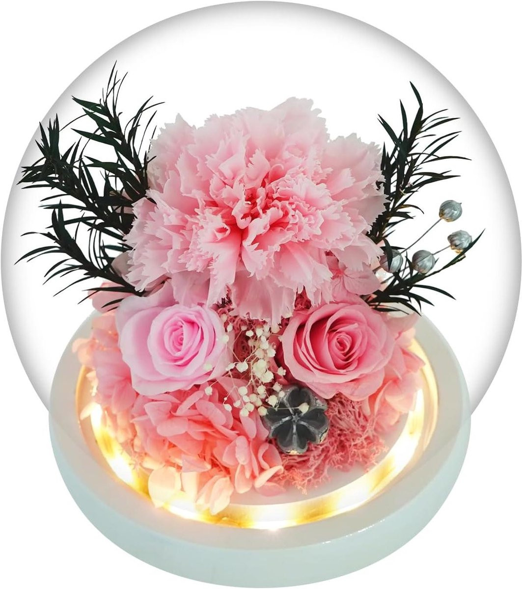 Geconserveerde roos met licht - Roze - Hoogte: 12 cm