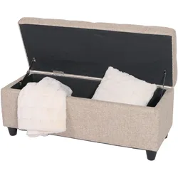 Aufbewahrungs-Truhe Kriens, Sitzbank Bank, Stoff/Textil, 45x114x45cm MVG-zertifiziert ~ beige