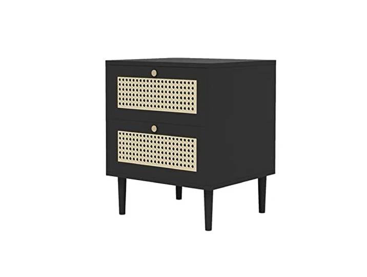 YCCHAH Bett mit Stauraum Quadratischer schwarzer Nachttisch mit 2 Schubladen Schlafzimmer Spind Industrie Wohnzimmer Sofa Beistelltisch Desktop(A)