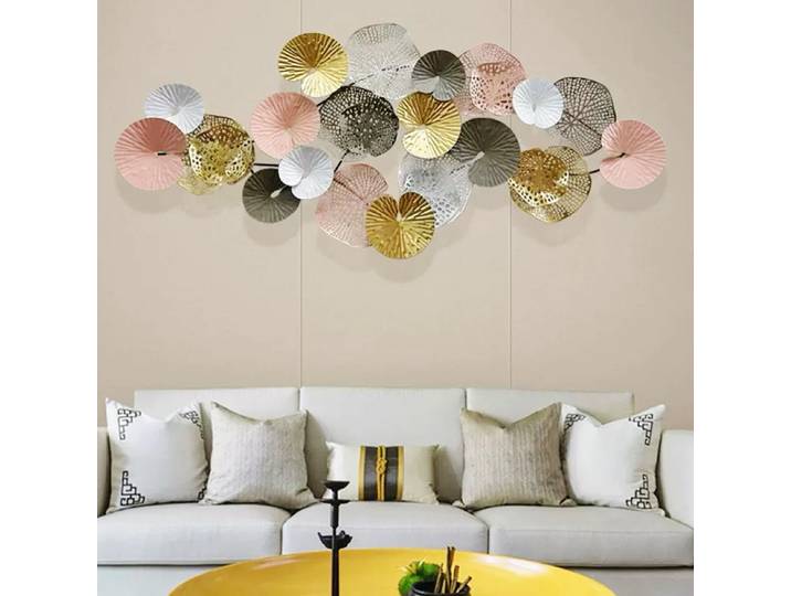 Style européen lumière luxe creux tenture murale en métal décor à la maison fer or Club fleur pendentif chambre décoration accessoires G