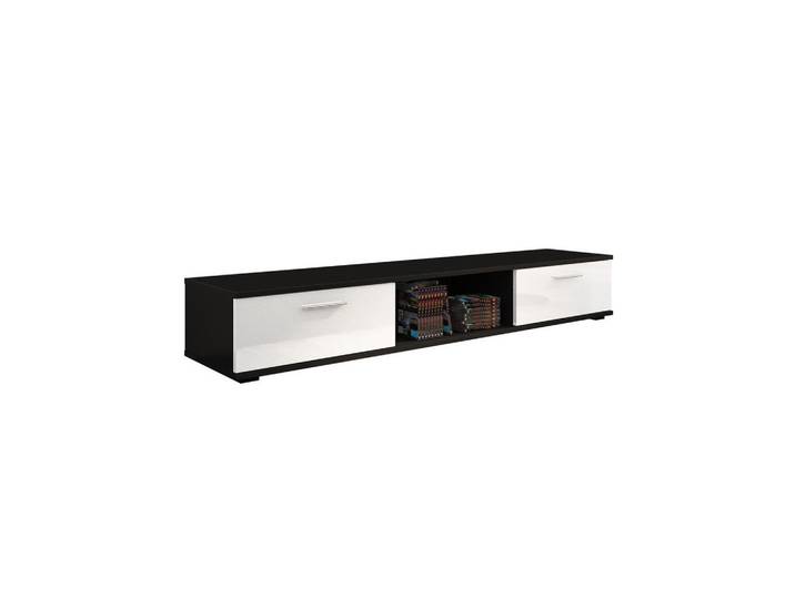 Feldmann-Wohnen Lowboard Sella 175,5 / 40 / 26cm schwarz matt / weiß Hochglanz, Schwarz, Weiß Hochglanz, Rechteckig, 176x26x40 cm, Wohnzimmer, TV Möbel, Lowboards, Lowboards stehend