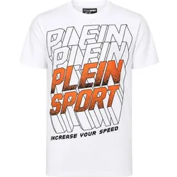 PLEIN SPORT Kurzarm-Rundhals-T-Shirt PS, Größe S in Weiß 01