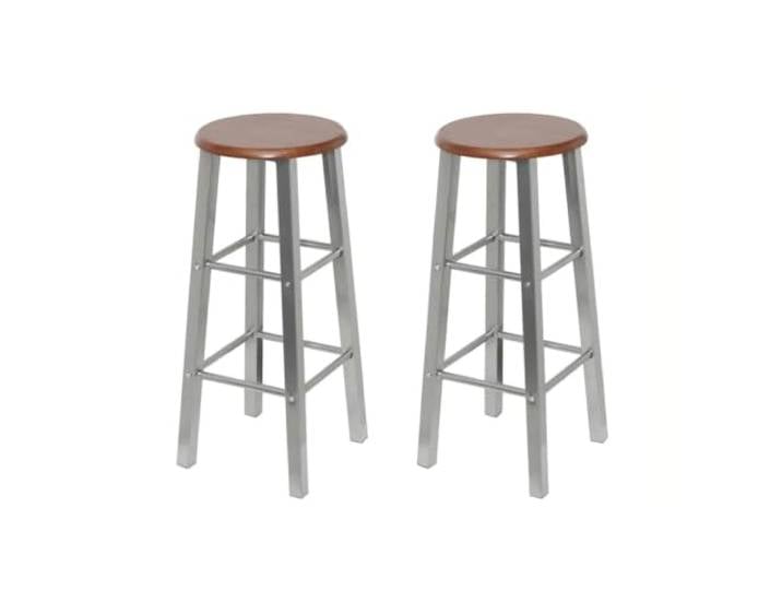 NLQMSU Barhocker, 2 Stück, Metall und MDF, Braun Fußstütze mit doppelter Höhe, robuster Stahl, einfache Montage, einfache Reinigung, Verwendung zu Hause oder in der Bar