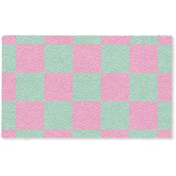 FUSSMATTE Schachbrettmuster - Grün - Rosa - Würfel Fußabtreter 150x90 cm