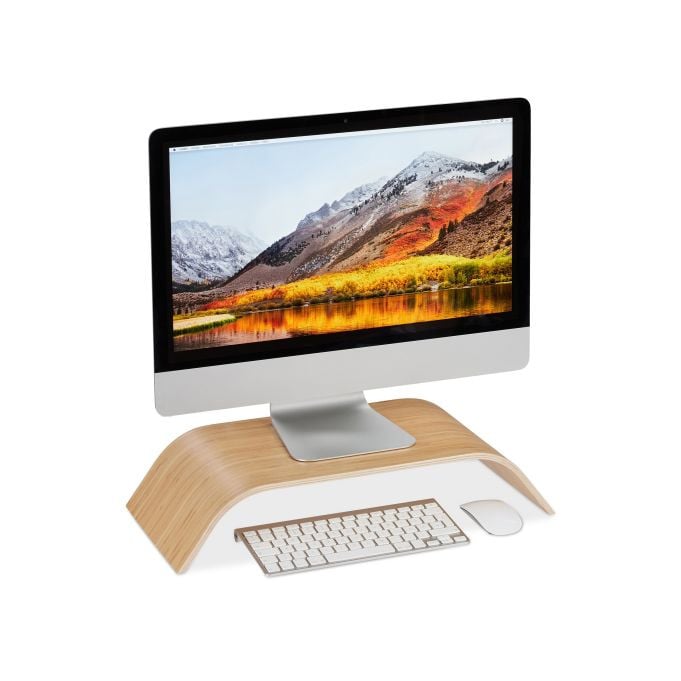 Relaxdays 2x Monitorstandaard bamboe gebogen