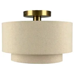 Relaxdays Deckenlampe Leinen Beige,Gold