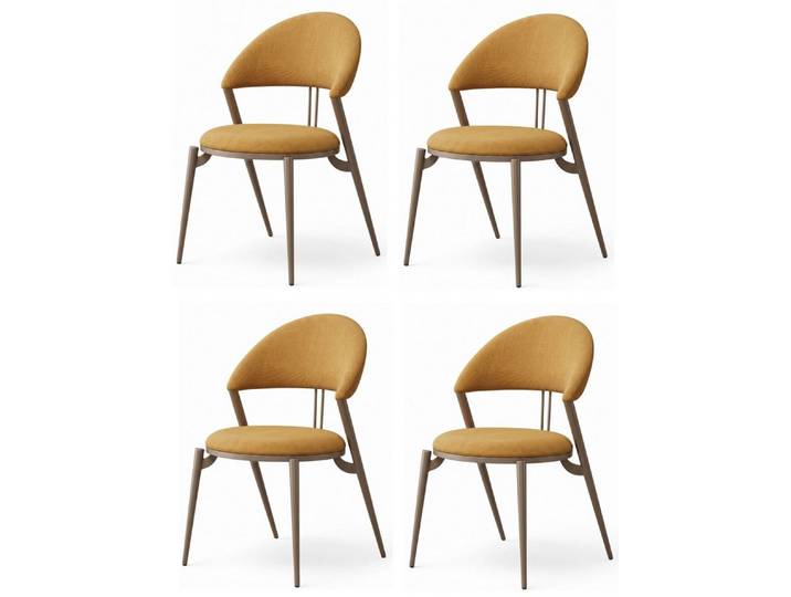 JVmoebel Sitzgruppe Kunstvoller Esszimmerstühle 4x Set Gelb Textil Taupe MetallBein Design, (4-tlg., 4-tlg)