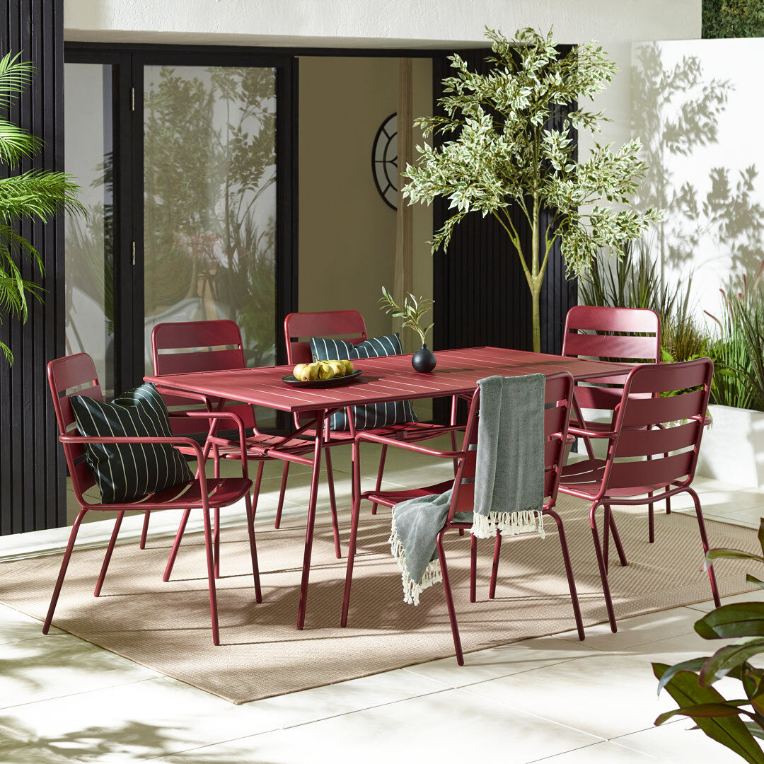 George Oliver 6 - Person Patio Dining Set with Rectangular Table Red 6