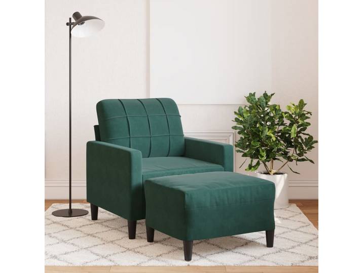 vidaXL Sofa, Sessel mit Hocker Dunkelgrün 60 cm Samt