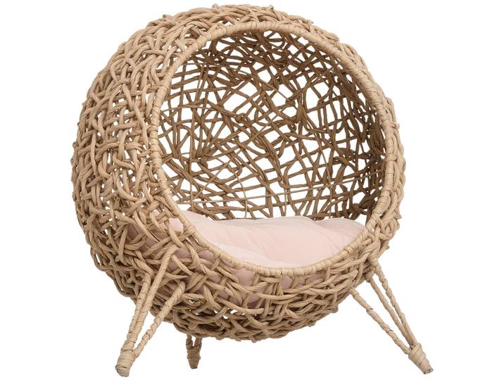 Grotte en rotin Pawhut avec coussin pour chat, base surélevée avec 3 pieds Φ52X58 cm