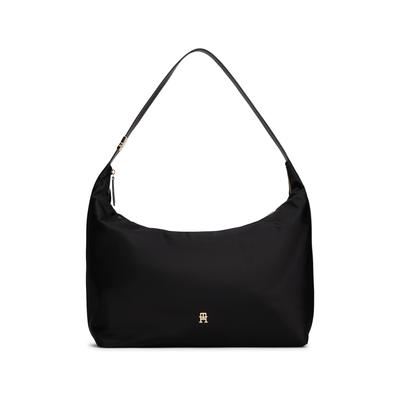 Hobo TOMMY HILFIGER "TH GO LARGE HOBO NYLON", Damen, Gr. B/H/T: 42cm x 25cm x 16cm, schwarz, Textil, Taschen Hobo, Damen Schultertasche, Tragetasche, Businesstasche mit TH-Label