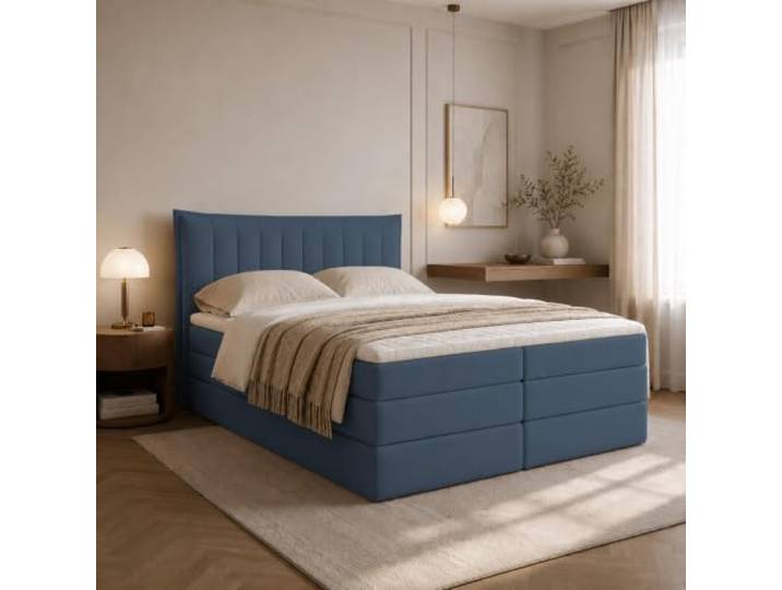 EURO-MOEBEL Boxspringbett Luna Plus Bett mit Taschenfederkern und Bonellfederkernmatratze (Dunkelblau - Itaka 11, 120 x 200)