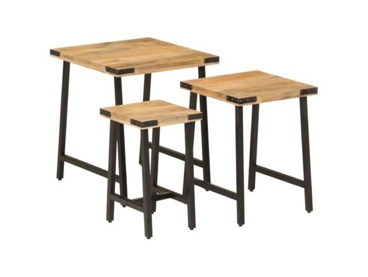 TEKGHUT Satztische 3 STK Massivholz Mango Und Eisen, Beistelltisch Set Platzsparend, stapelbar, natürliche Holzmaserung, robustes Eisengestell, vielseitig nutzbar