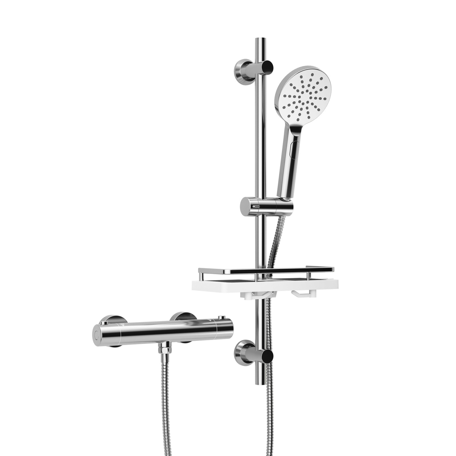 Görbach JOHO thermostaat doucheset met douchekraan, douchestang en doucheplank, chroom, Douchestang: 70 cm