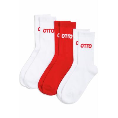 Tennissocken OTTO PRODUCTS "OTTO", Damen, Gr. 39-42, bunt (weiß, weiß, rot), Baumwollmischung, mit Stickerei, Socken Tennissocken, Unisex, sportlicher Stil, mit Stickerei, das Otto Original
