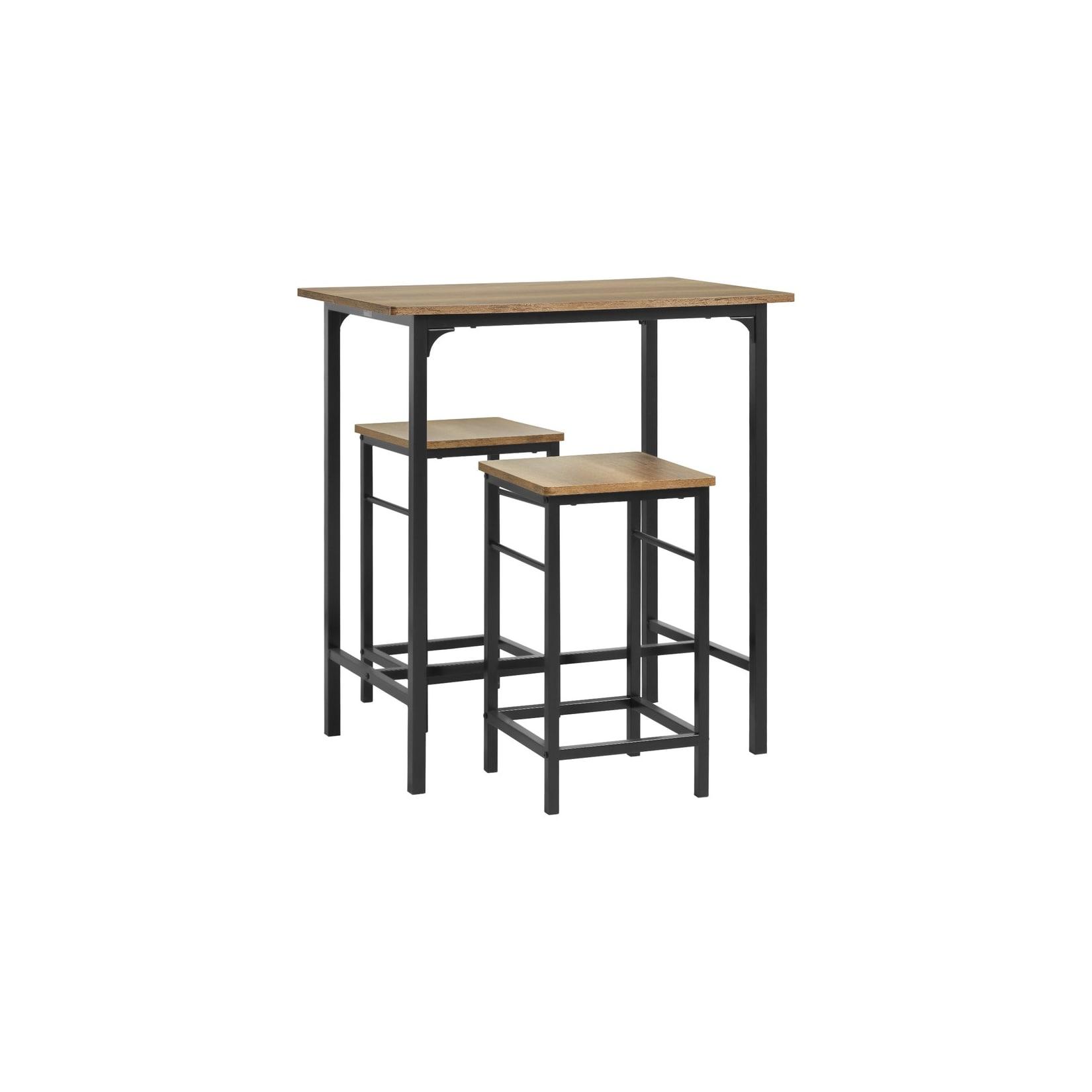 SoBuy Bartisch-Set mit 2 Hockern, 3-teilig Dunkelbraun 80x50x87cm Industriell