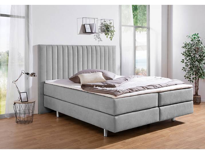 Boxspringbett Frasnito 200 x 200cm Microfaser Grau/Grau H3 Tonnentaschenfederkernmatratze