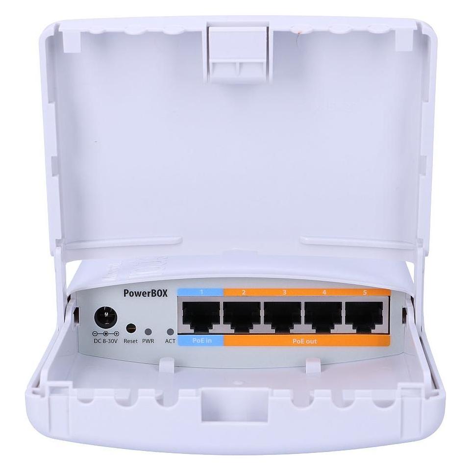 MikroTik PowerBox, RB750P, PBr2 PowerBox 64MB RAM, 5xLAN (four with PoE, OUT), L4, outdoor, PS... (RB750P-PBr2)