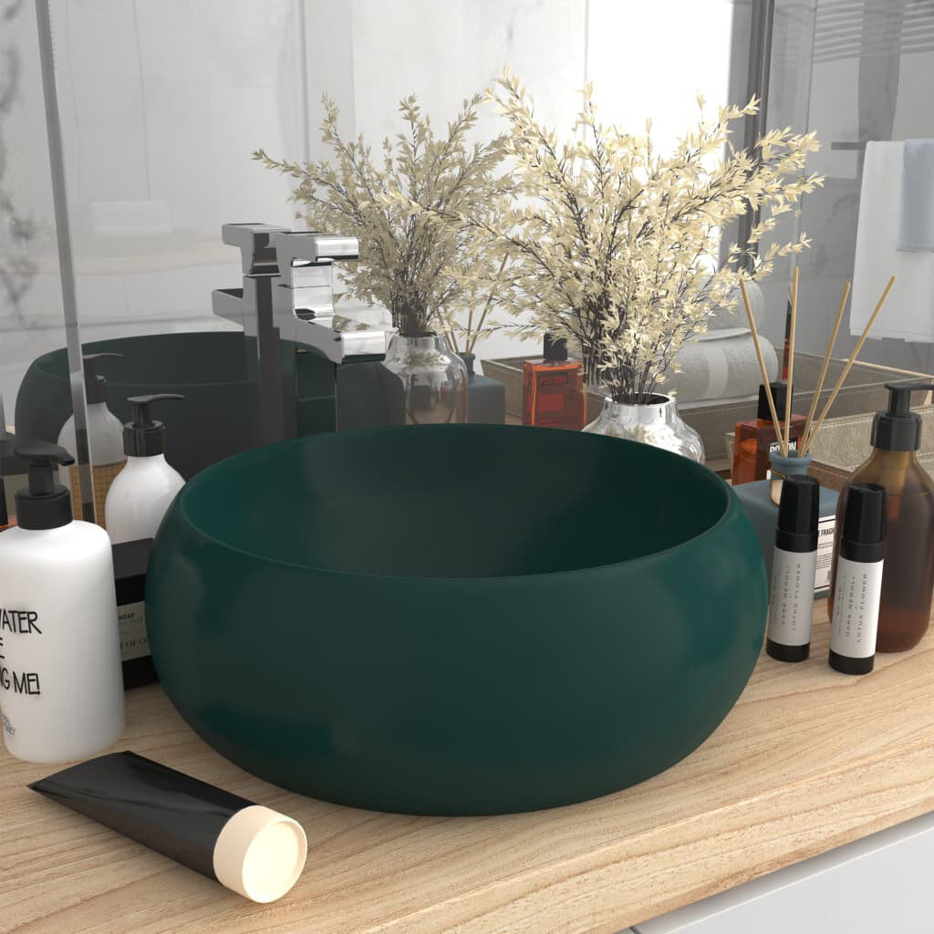 Belfry Bathroom Baymore 400mm L x 400mm W Ceramic Circular Sink Dark Green 400mm W