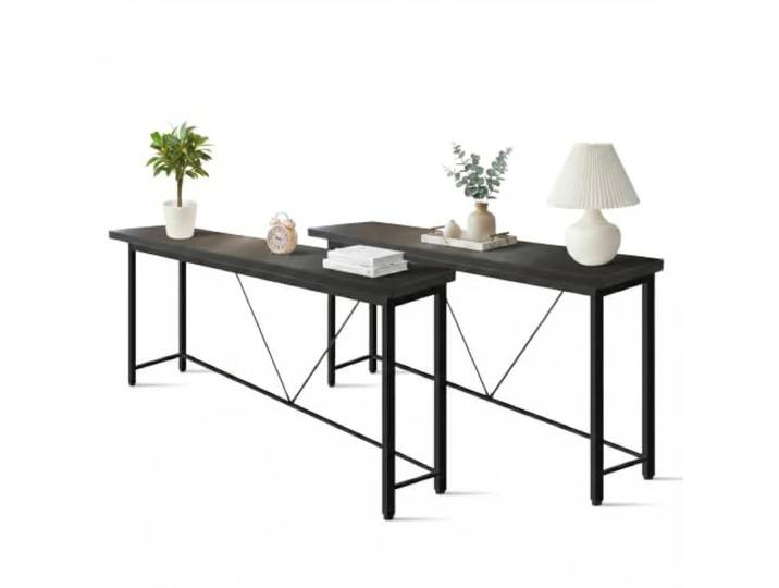 IvoQ Sidetables - 2er Set - Schwarz - Schmale Industrielle Konsolentische - 120x23 cm - Haltische