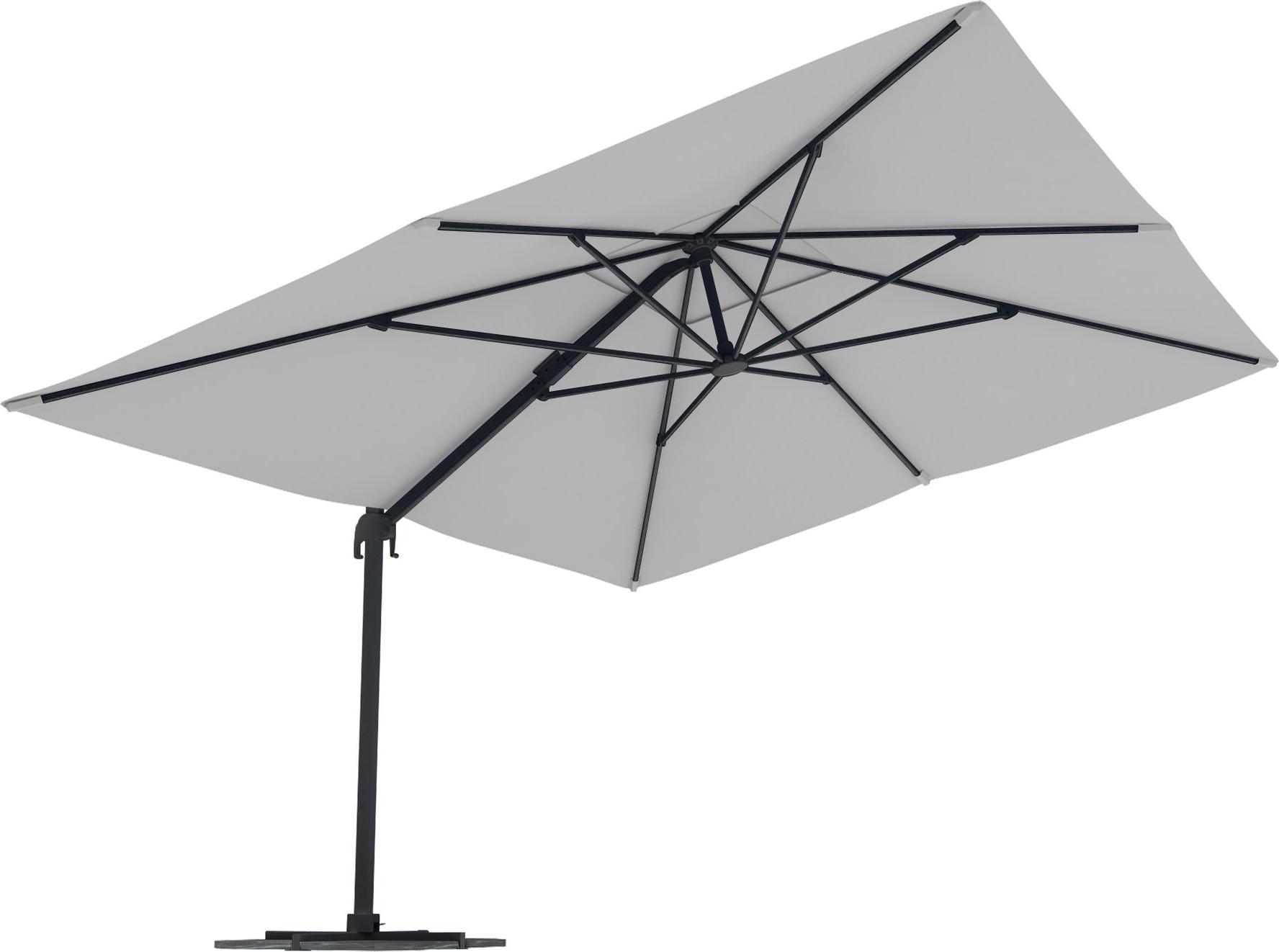 Ampelschirm 4x3m rechteckig Sonnenschirm Terrasse drehbar mit Kurbel Standkreuz UV-Schutz weiß Gestell anthrazit paramondo parapenda
