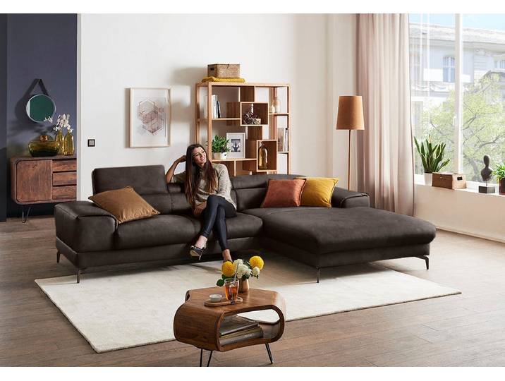 Ecksofa, Luxus-Microfaser, Braun, 303×193 cm, Kopfteilverstellung, Modern, W.SCHILLIG