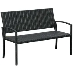 MODFU Gartenbank 2-Sitzer Polyrattan Schwarz 85x122x60 cm mit stabilem Stahlgestell UV-beständig wasserabweisend für Garten Terrasse Balkon