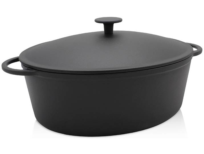 Bräter KRÜGER Eisenguss Gansbräter mit Deckel RUSTICA, 34 x 27 x 12,5 cm , schwarz, B:27cm H:12,5cm L:34cm, Töpfe, Bräter, für Induktions-Kochfelder geeignet