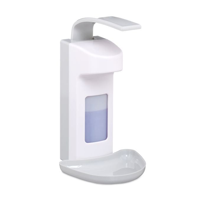 Relaxdays Desinfectie dispenser met lekbakje, wit, 500 ml