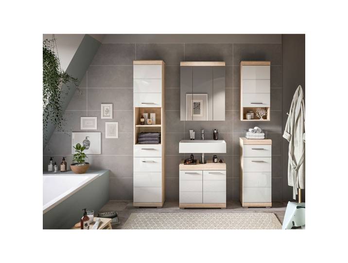 Badezimmer Lambada 5-tlg. ca. 134 cm Eiche/Weiß