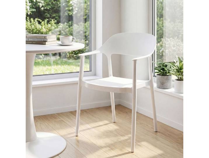 COSTWAY Chaise de Salle à Manger en Plastique avec Dossier Incurvé Accoudoirs Confortables 57 x 53 x 83 cm Blanc