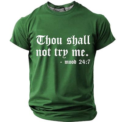 Männer, du sollst mich nicht herausfordern – 24/7 sarkastisches, lustiges T-Shirt mit biblischer Parodie, gotischer Schriftart, Kurzarm, Rundhalsausschnitt, lässiges Streetwear-Shirt,