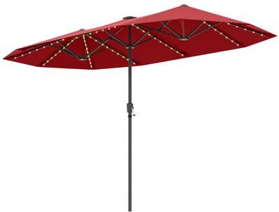 Costway 13 FT Large Patio Umbrella with LED Solar Lights and Crank Handle-Red