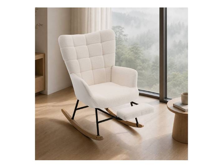 STILVORA Schaukelstuhl Schaukelsessel wohnzimmer Relaxsessel mit Fußstütze,beige (Sherpa-Fleece & hoher Rückenlehne), für Wohnzimmer, Schlafzimmer, Leseecke und Ruhebereiche