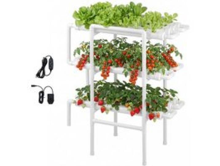 VEVOR Hydroponisches Pflanzensystem, 3-Ebenen, 108 Steckplätze, UPVC-Rohr-Anbausystem mit Zeitschaltuhr, Hydroponik Turm, Anzucht Set, Hydroponic Grow Kit für Gemüse, Obst & Kräuter, Weiß