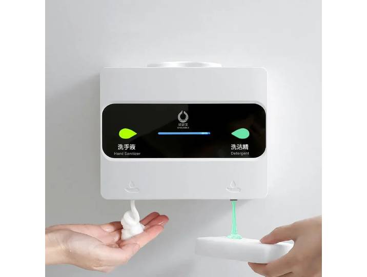 Distributeur automatique de savon mural à double embout avec capteur pour désinfectant pour les mains, détergent, shampoing et gel douche