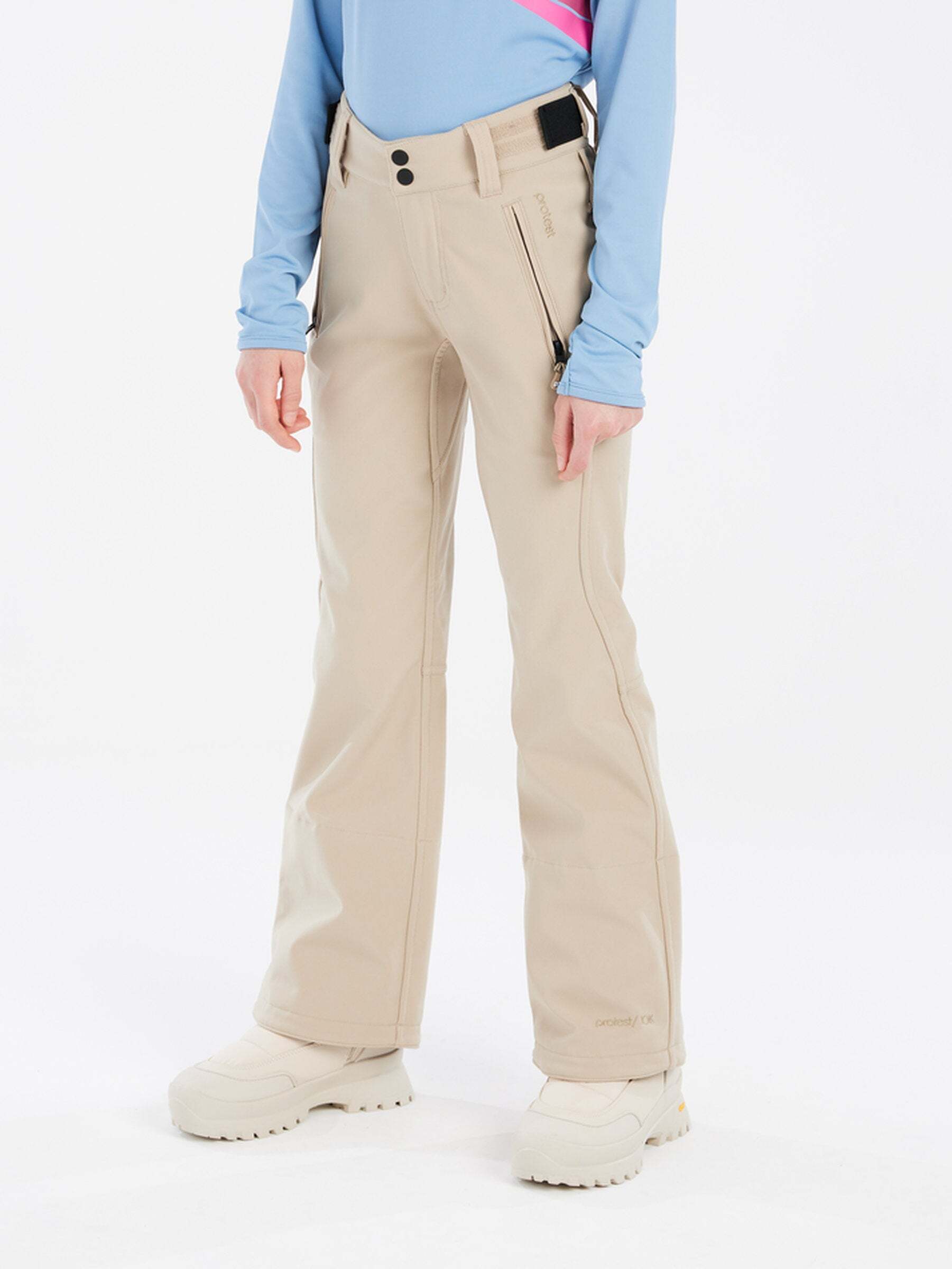Schneehose PROTEST "Skihose RELOLE JR" Gr. 152, beige (bamboobeige), Hosen, 152, EURO, Obermaterial: 94% Polyester PES. 6% Elasthan EL., Schneehose bamboobeige 152, EURO