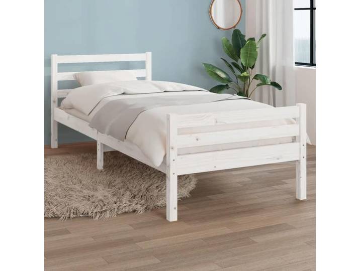 CHIC Lit adulte 1 place - 100x200 cm Structure/Cadre de lit blanc Bois massif 100x200 cm #Sara30713