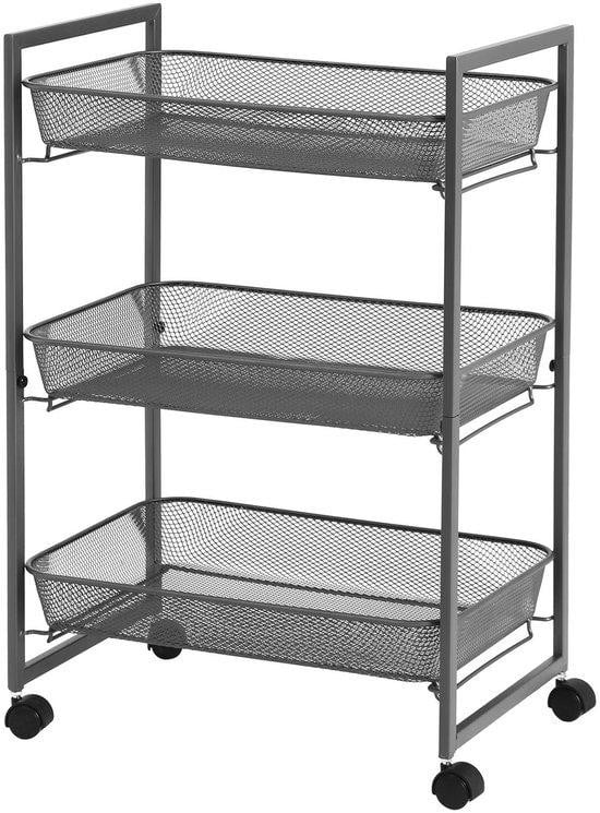 Benza Ibenzoa Multifunctionele draagbare opbergwagen met metalen manden en stalen frame, grijs (BSC061G01)