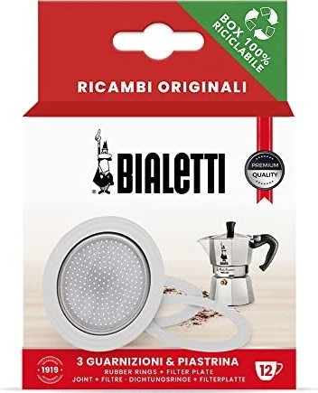 Bialetti Dichtungen (3 Stk.) + Sieb für Aluminium-Mokkakannen 12tz