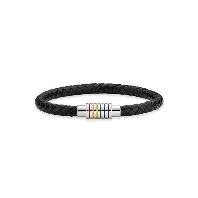 Lederarmband BRUNO BANANI "Schmuck Geschenk Armband Regenbogen" Gr. 21, grau (schwarz, edelstahlfarben), Armbänder, Damen, 21, Edelstahl Leder, Edelstahl, Leder, Lederarmband, mit Epoxidharz