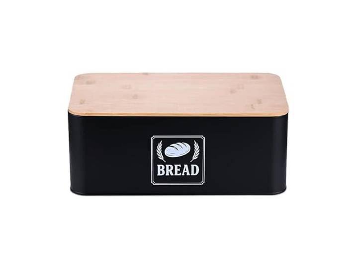 Relaxdays Boite à pain\, couvercle pratique\, design rétro\, H x L x P : 13\,5 x 33 x 19 cm\, noir et nature