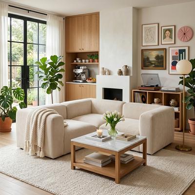 Housely Modern Chenille Modular L-Shaped Sectional - Compact Deep-Seat Sofa